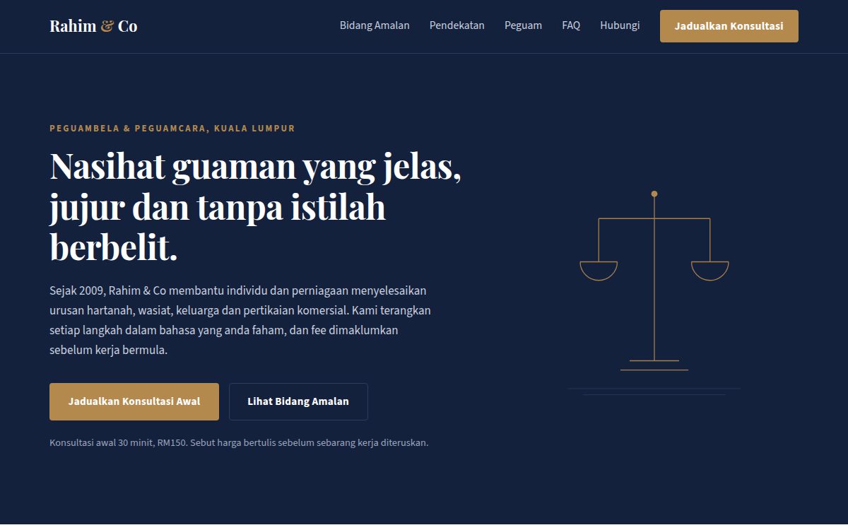 Screenshot homepage demo website firma guaman Rahim dan Co